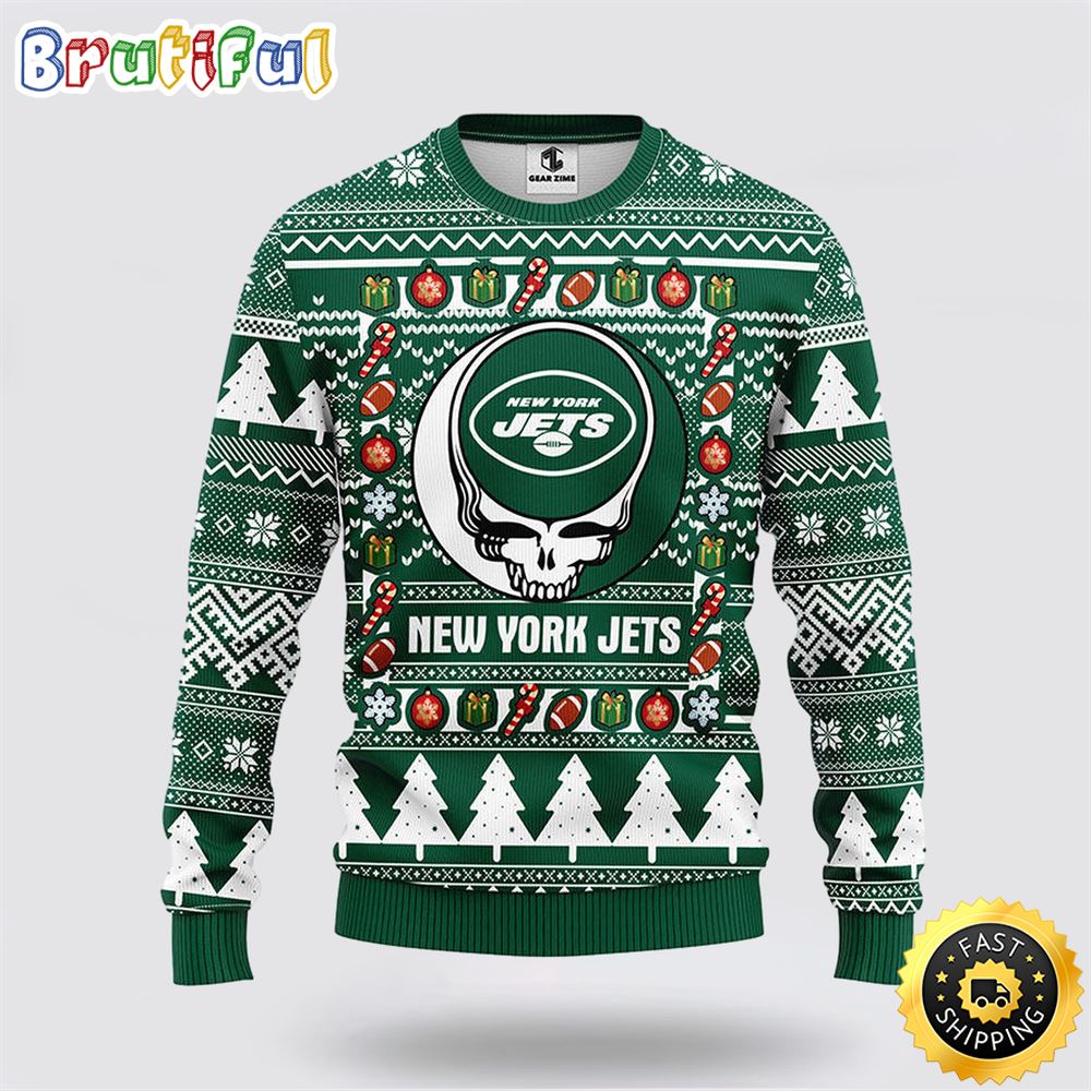 NFL New York Jets Ugly Sweater Grateful Dead Ugly Christmas Fleece Sweater
