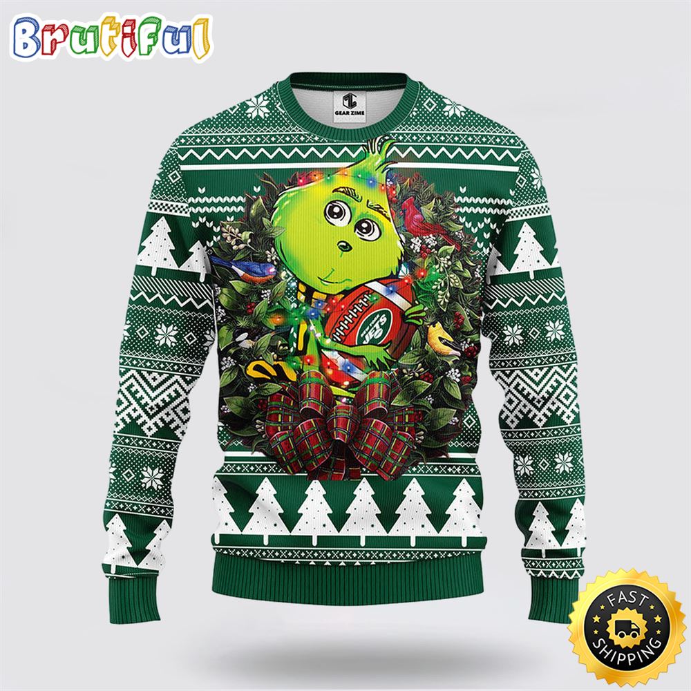NFL New York Jets Ugly Sweater Grinch Hug Ugly Christmas Sweater