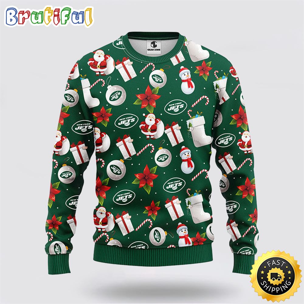 NFL New York Jets Ugly Sweater Santa Claus Snowman Ugly Christmas Sweater