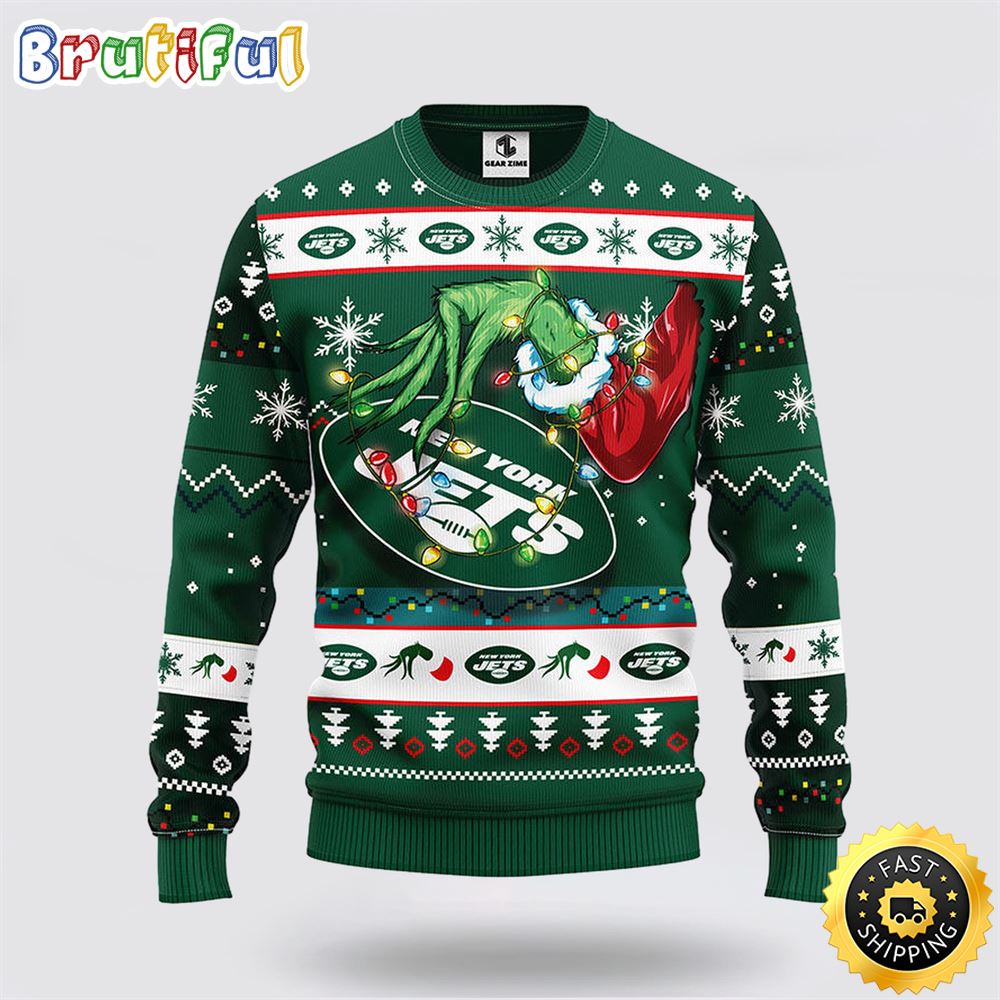 NFL New York Jets Ugly Sweater The Hand Of Grinch Ugly Christmas Sweater