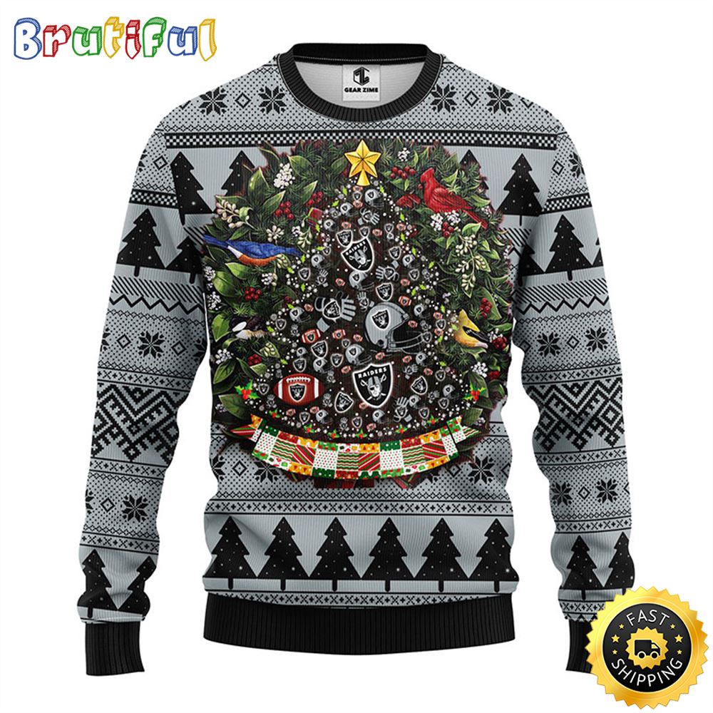 NFL Oakland Raiders Ugly Christmas Sweater Ball Pine Tree Christmas Unisex Sweater