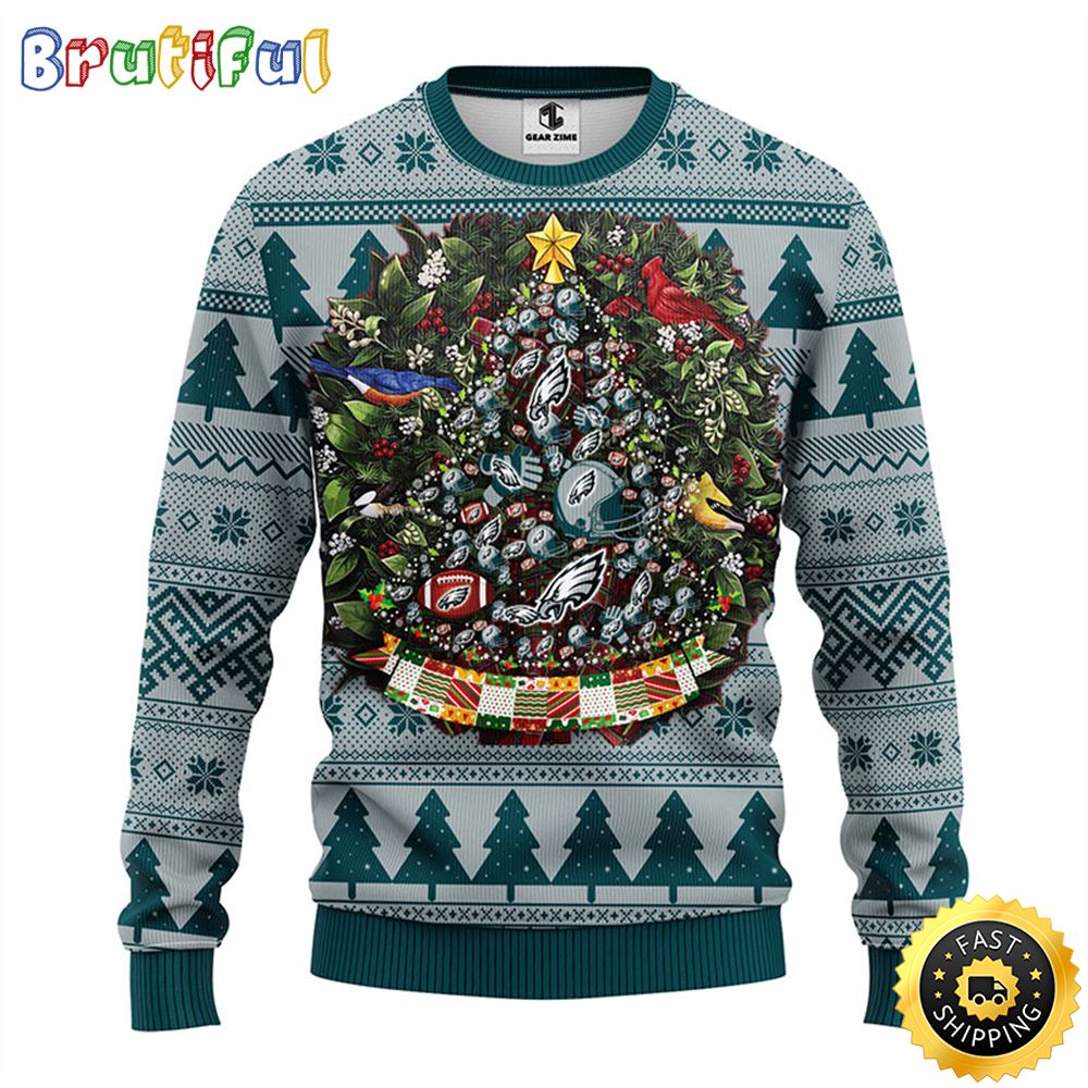 NFL Philadelphia Eagles Ugly Christmas Sweater Ball Pine Tree Christmas Unisex Sweater