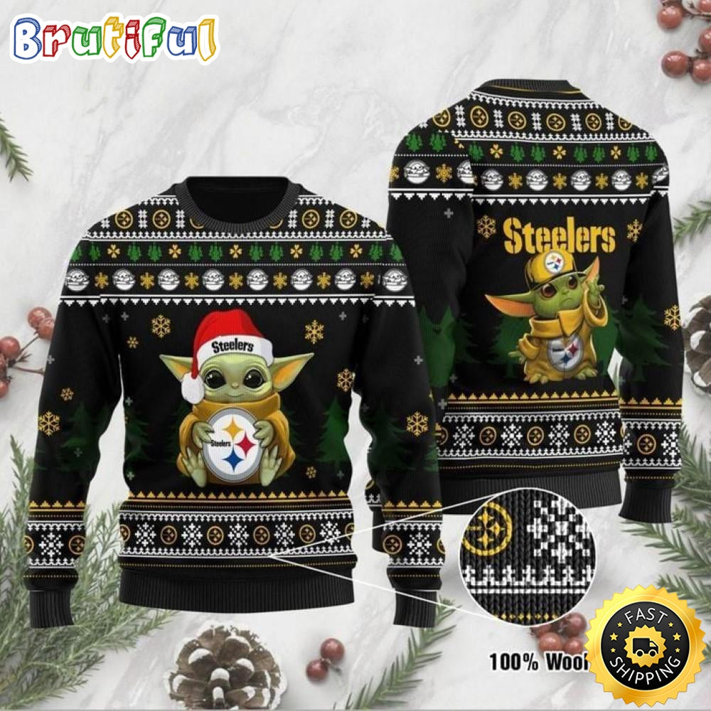 NFL Pittsburgh Steelers Ugly Christmas Sweater Baby Yoda 3D Sweater