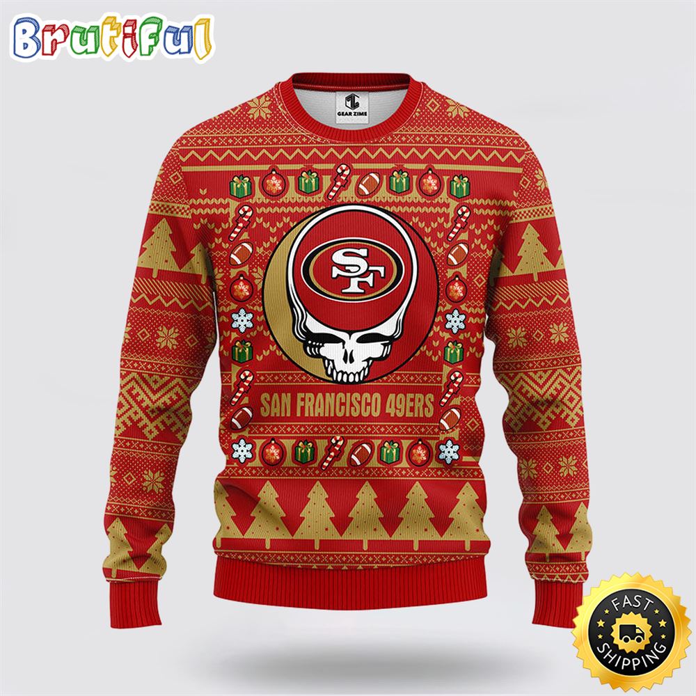 NFL San Francisco 49ers Ugly Sweater Grateful Dead Ugly Christmas Fleece Sweater