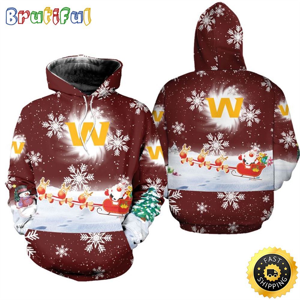 NFL Washington Commanders Christmas Santa Claus Is Coming All Over Print 3D Hoodie Unisex Hoodie