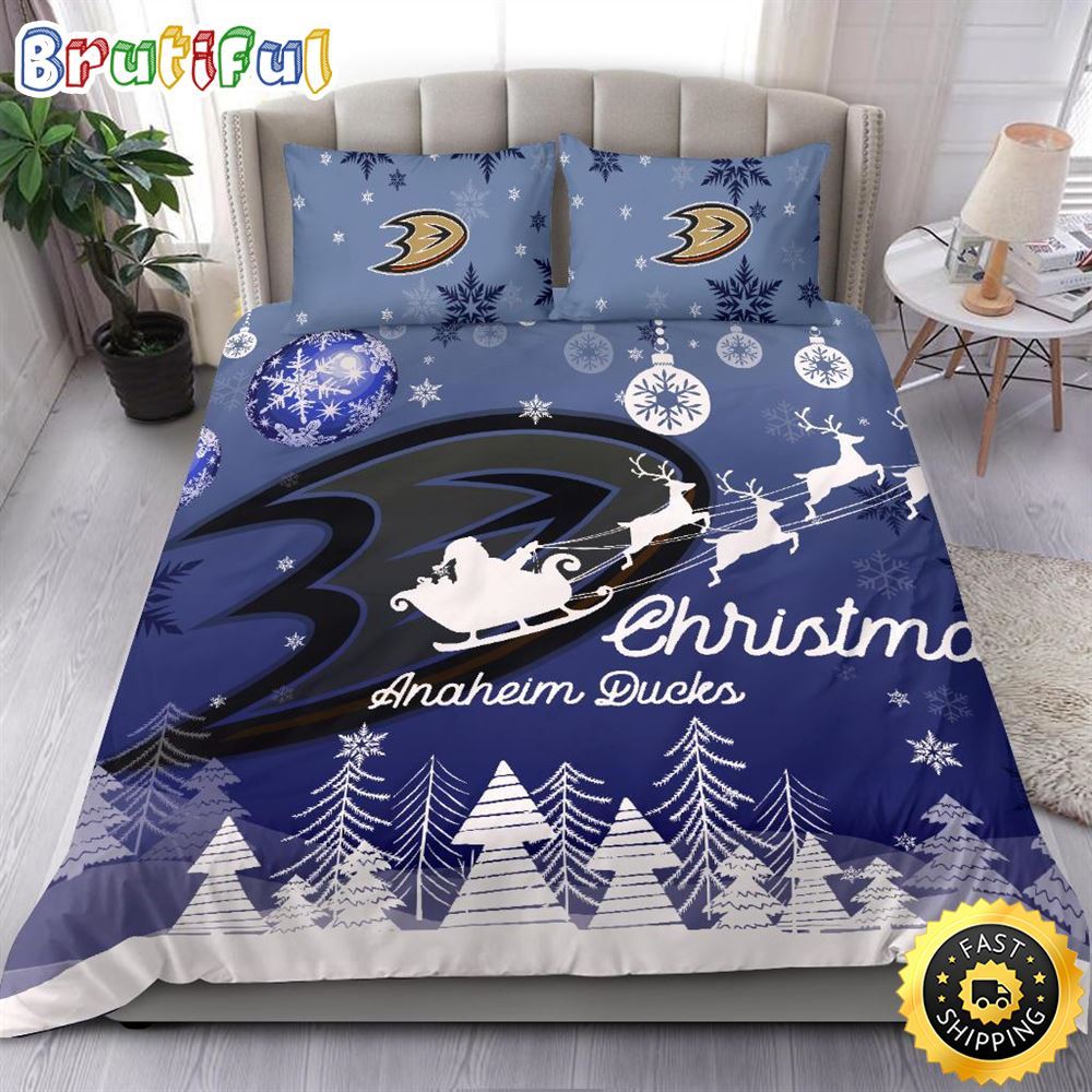 NHL Anaheim Ducks Bedding Sets Santa Claus Sleigh And Reindeer Christmas Bedding Sets Quilt Bedding Sets
