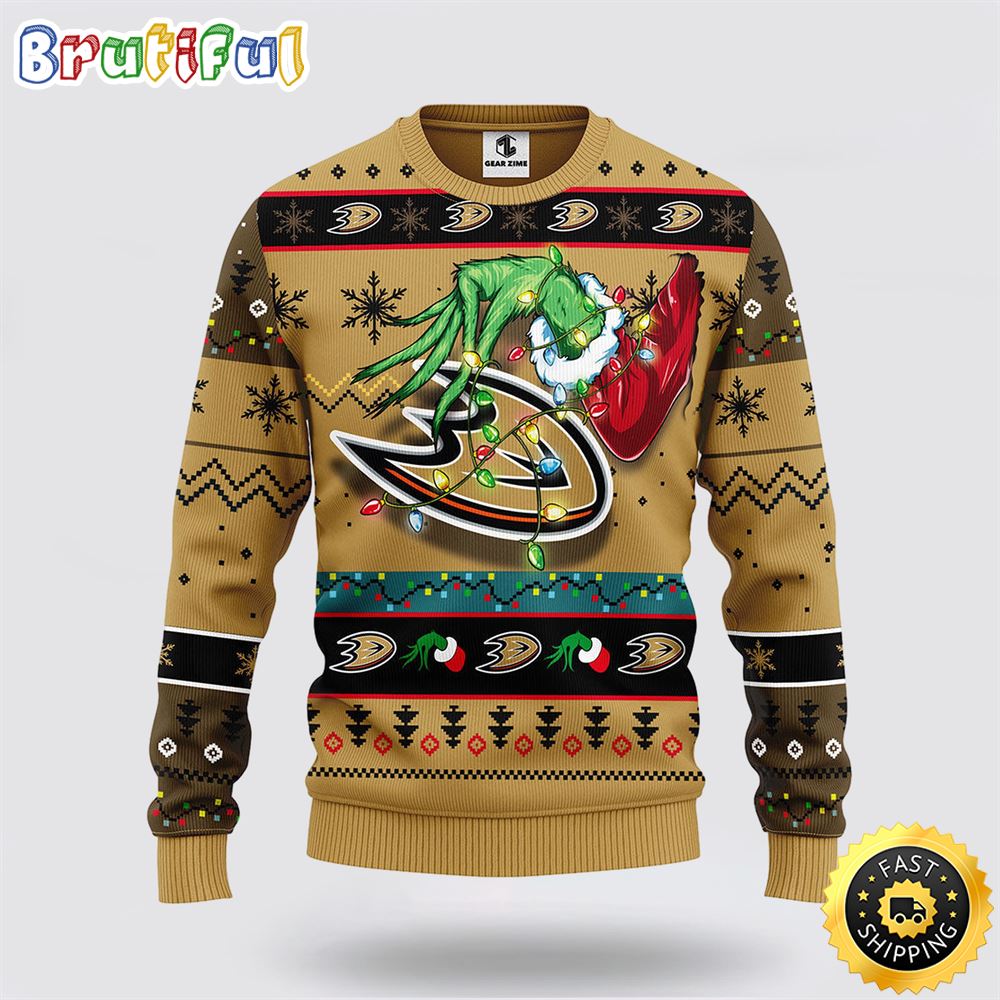 NHL Anaheim Ducks Ugly Sweater The Hand Of Grinch Ugly Christmas Sweater