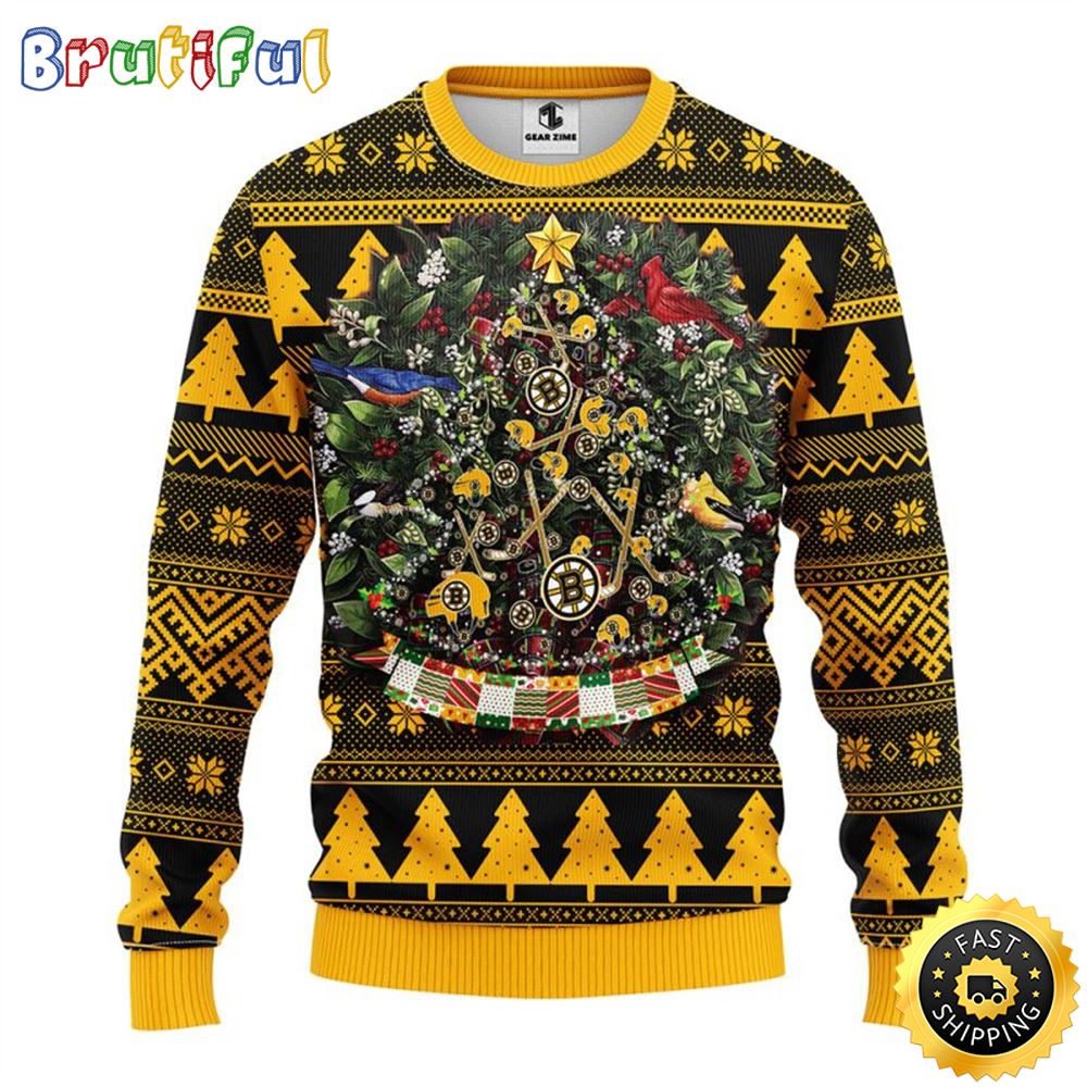NHL Boston Bruins Ugly Christmas Sweater Ball Pine Tree Christmas Unisex Sweater