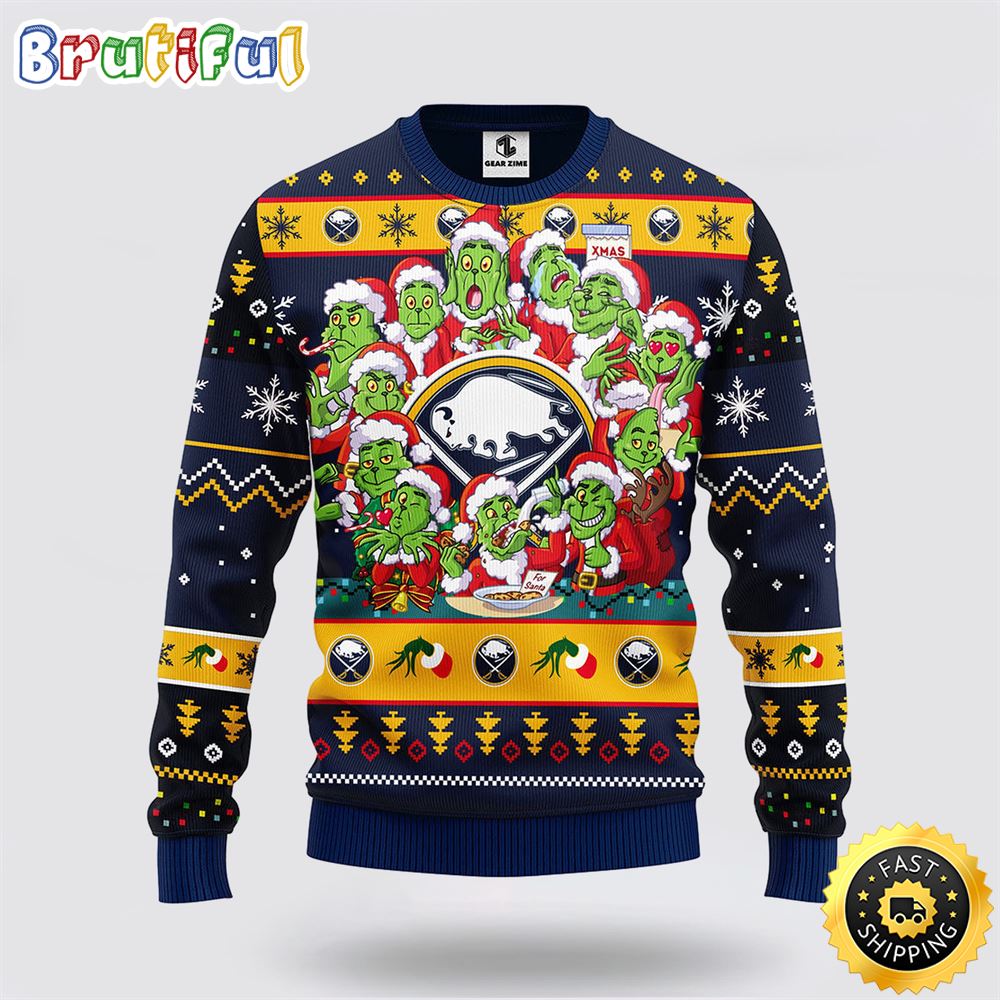 NHL Buffalo Sabres Ugly Sweater 12 Expressions Of Grinch During The Christmas Season Sweater