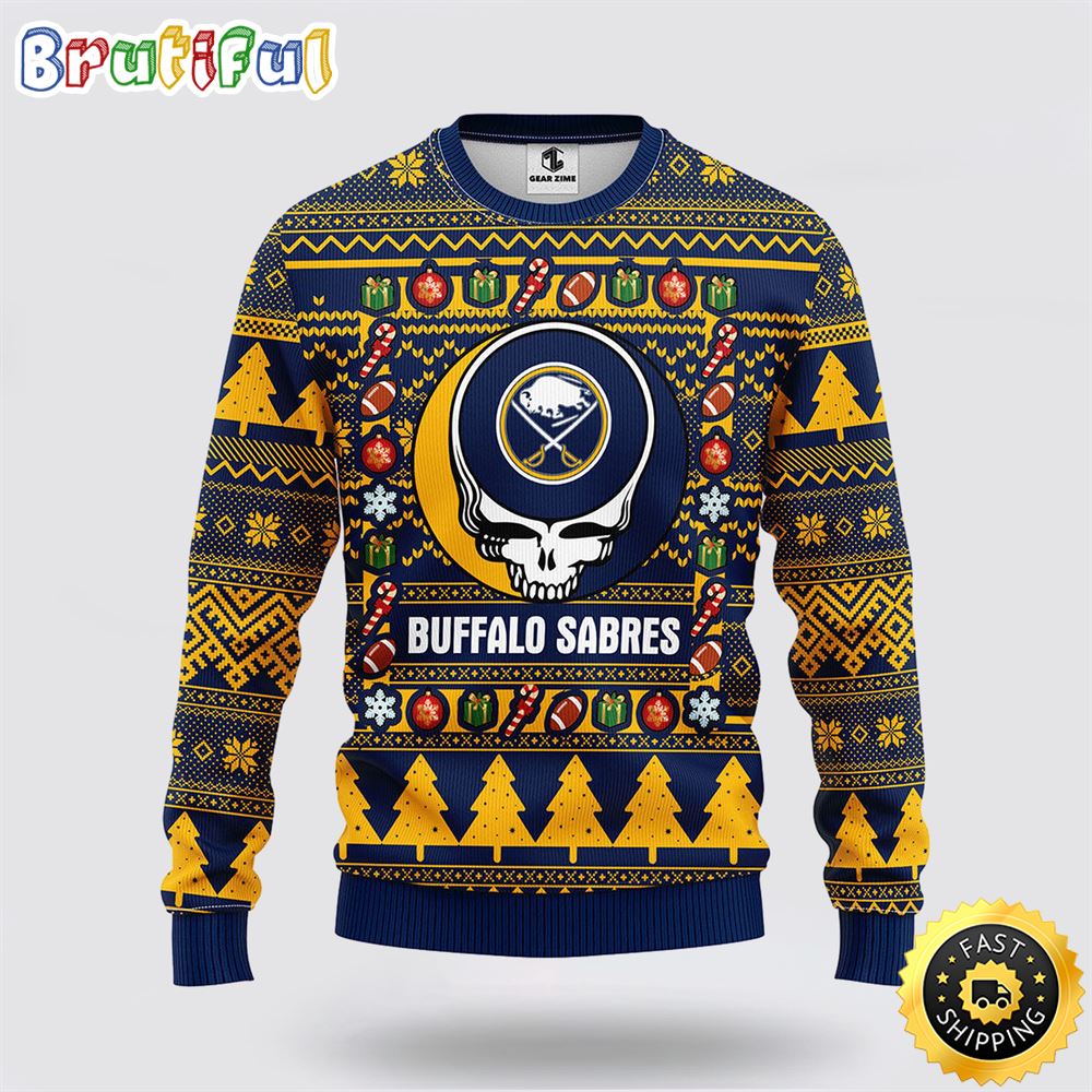 NHL Buffalo Sabres Ugly Sweater Grateful Dead Ugly Christmas Fleece Sweater