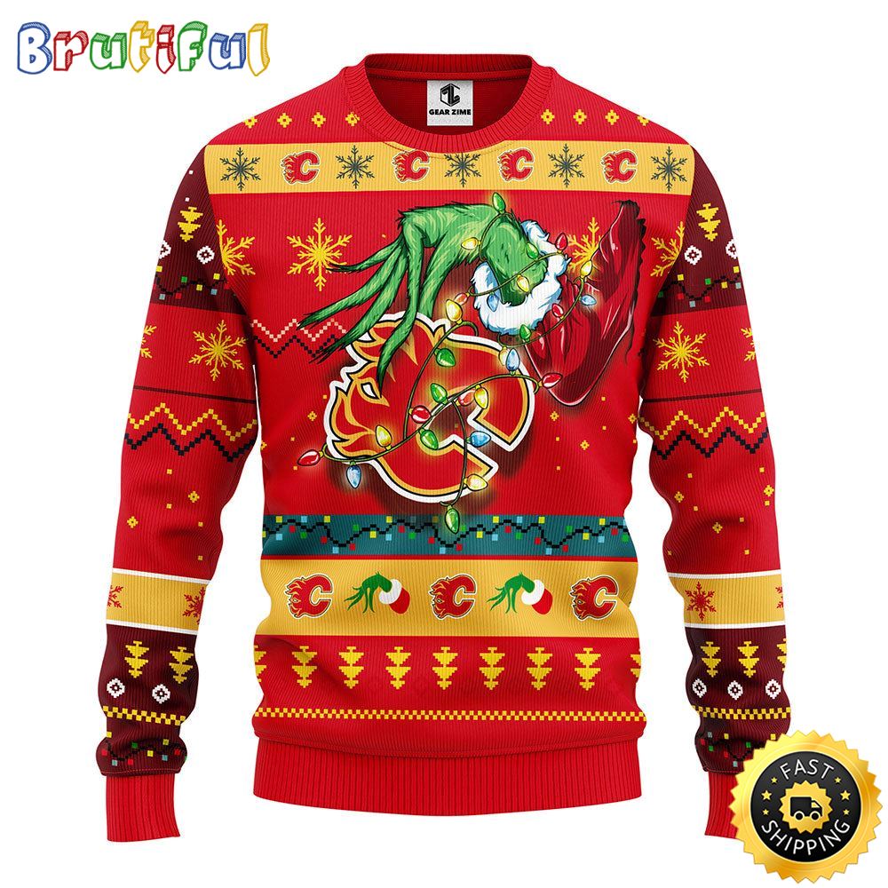 NHL Calgary Flames Christmas Ugly Sweater Grinch Gift For Hockey Fans