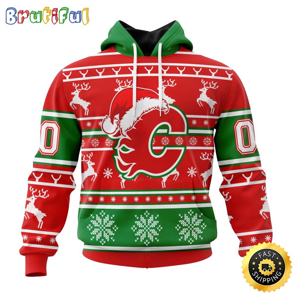 NHL Calgary Flames Specialized Unisex Christmas Is Coming Santa Claus All Over Print 3D Hoodie Gift For Christmas Day