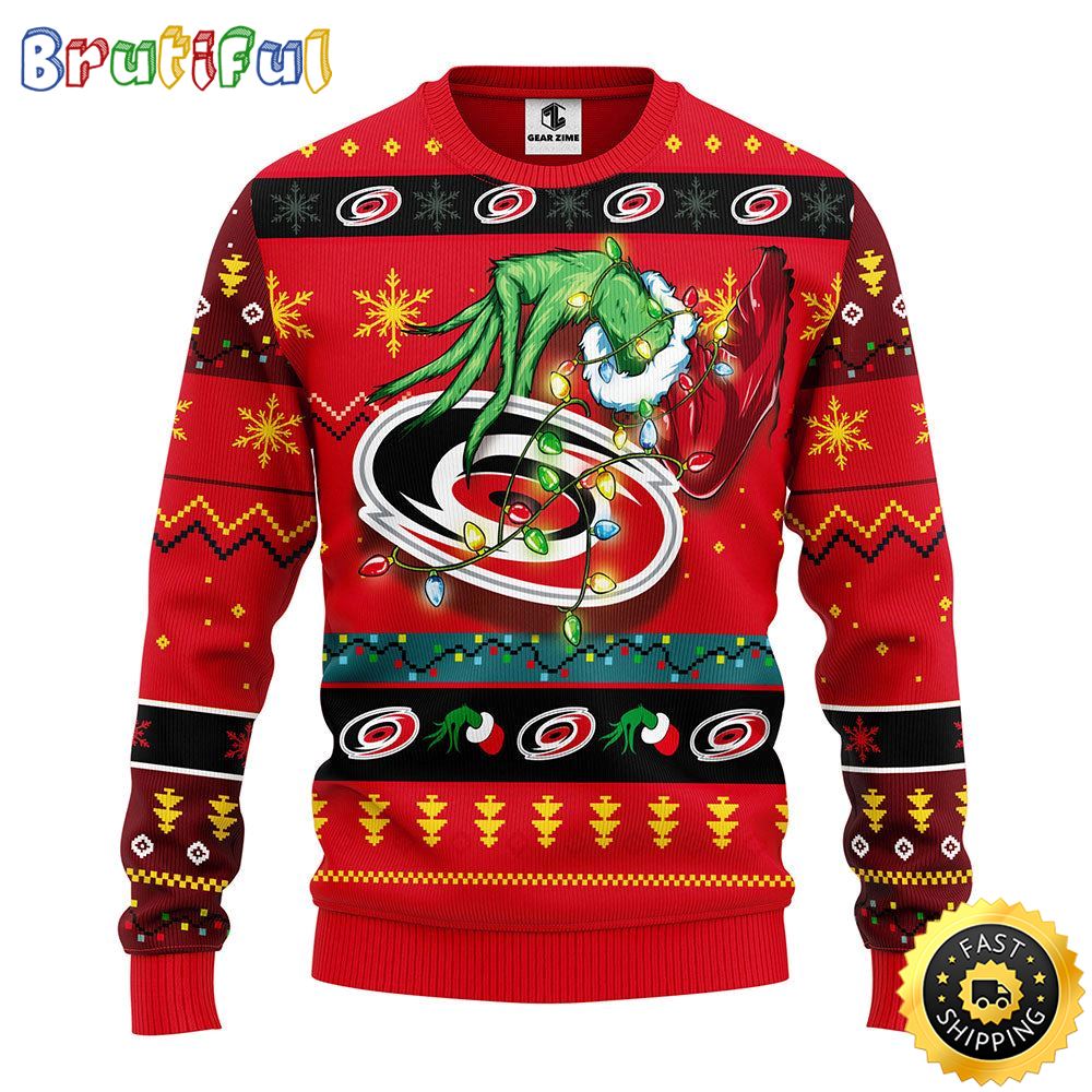 NHL Carolina Hurricanes Christmas Ugly Sweater Grinch Gift For Hockey Fans