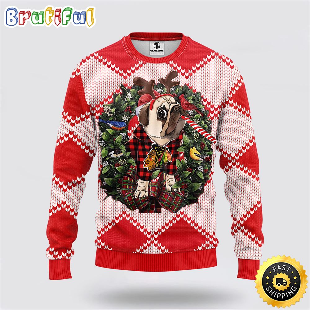 NHL Chicago Blackhawks Ugly Sweater Pub Dog Ugly Christmas Sweater