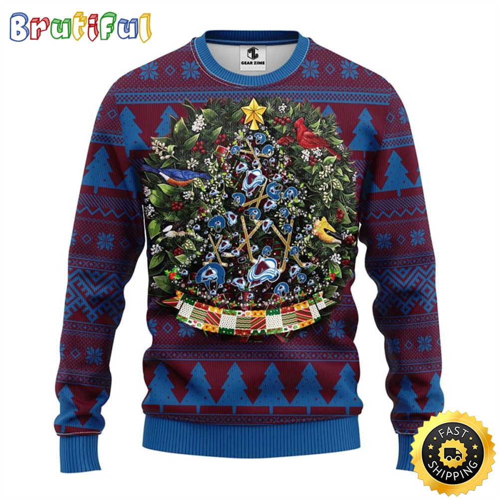 NHL Colorado Avalanche Ugly Christmas Sweater Ball Pine Tree Christmas Unisex Sweater