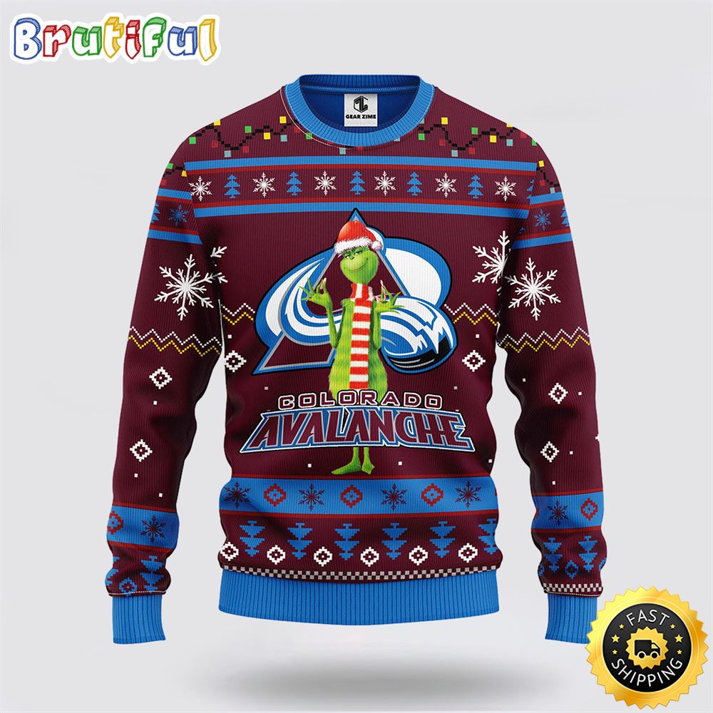 NHL Colorado Avalanche Ugly Sweater Funny Grinch Ugly Christmas Sweater