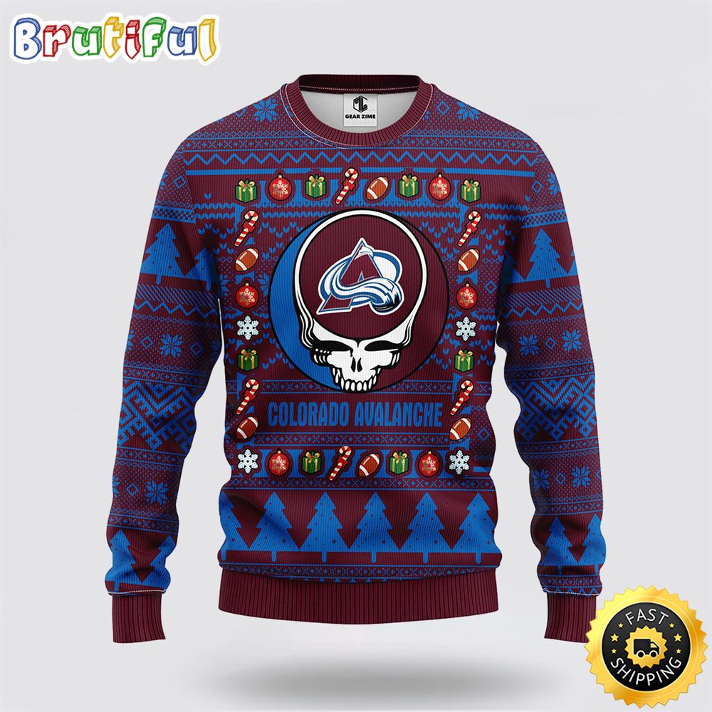 NHL Colorado Avalanche Ugly Sweater Grateful Dead Ugly Christmas Fleece Sweater