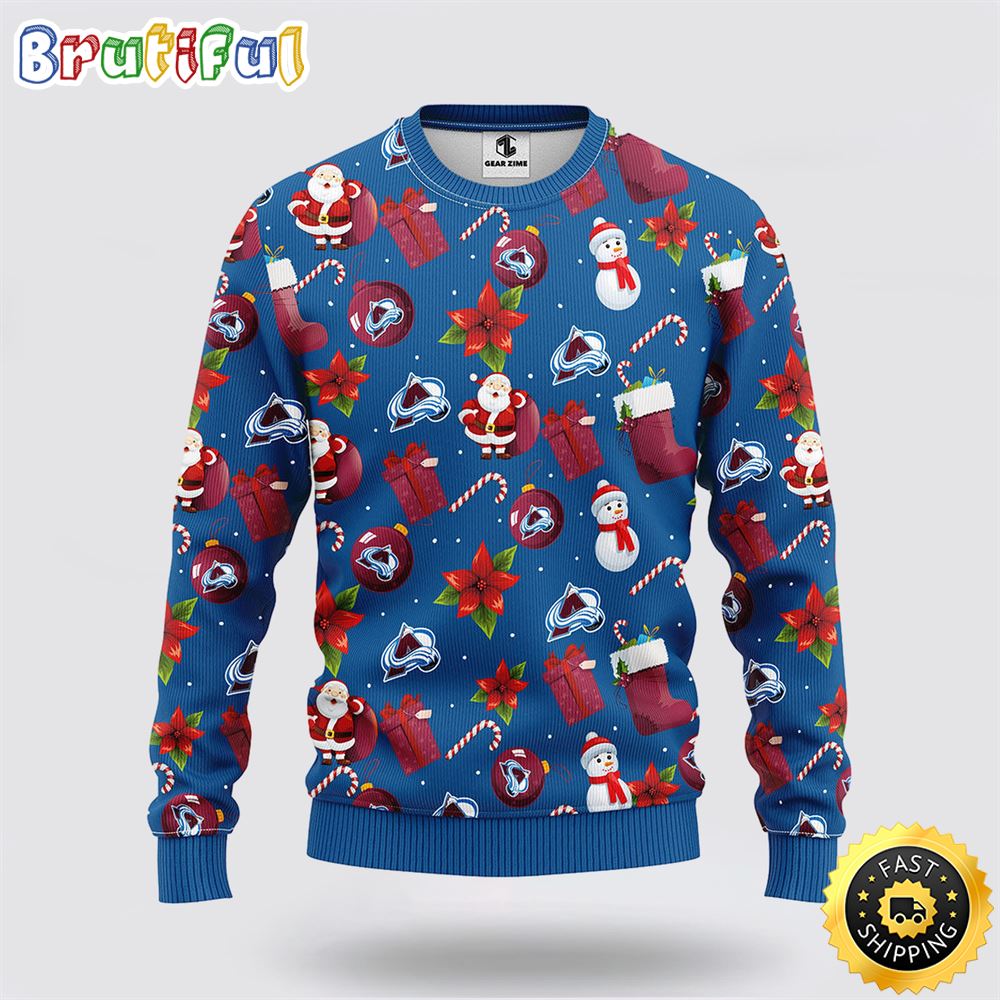 NHL Colorado Avalanche Ugly Sweater Santa Claus Snowman Ugly Christmas Sweater