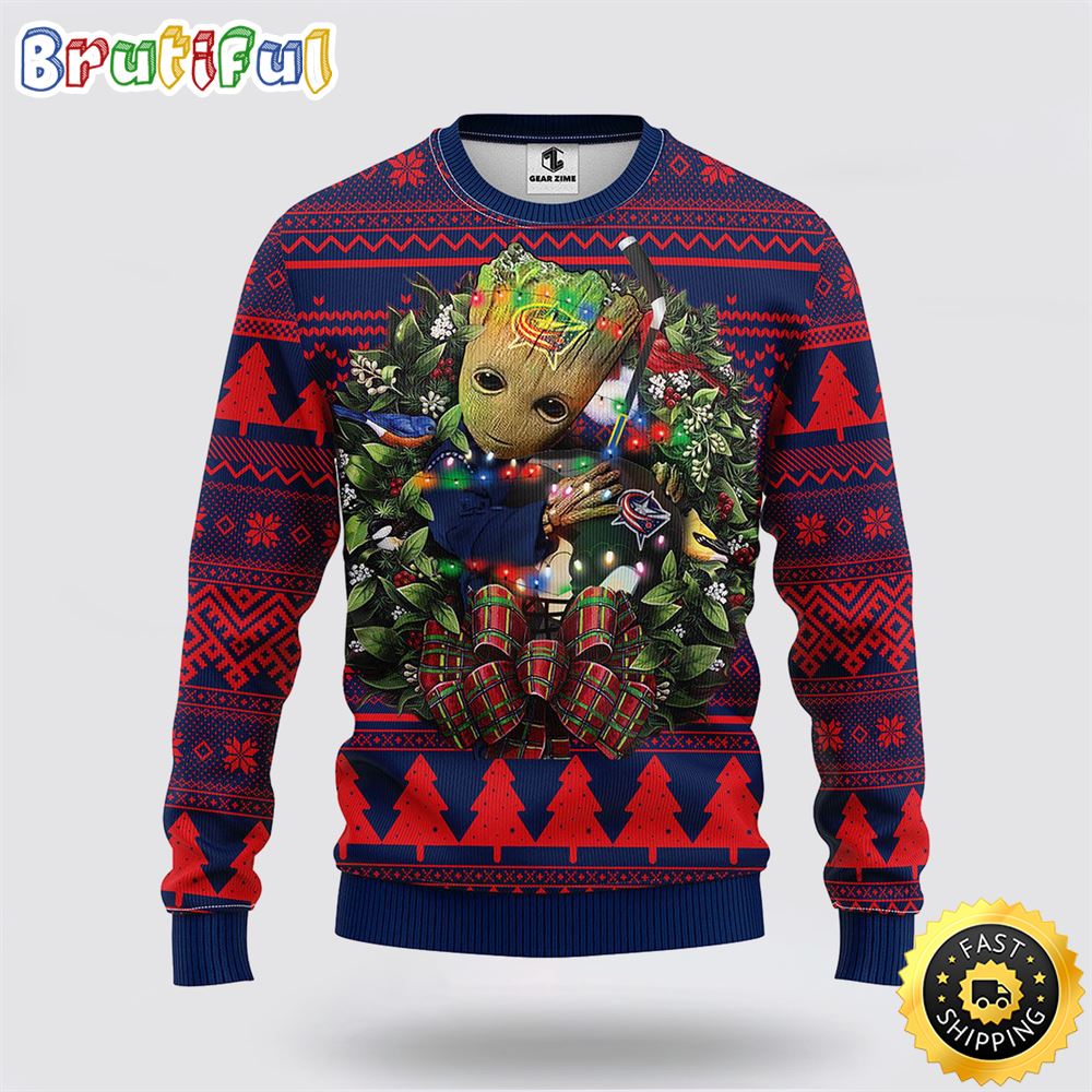 NHL Columbus Blue Jackets Ugly Sweater Groot Christmas Sweater