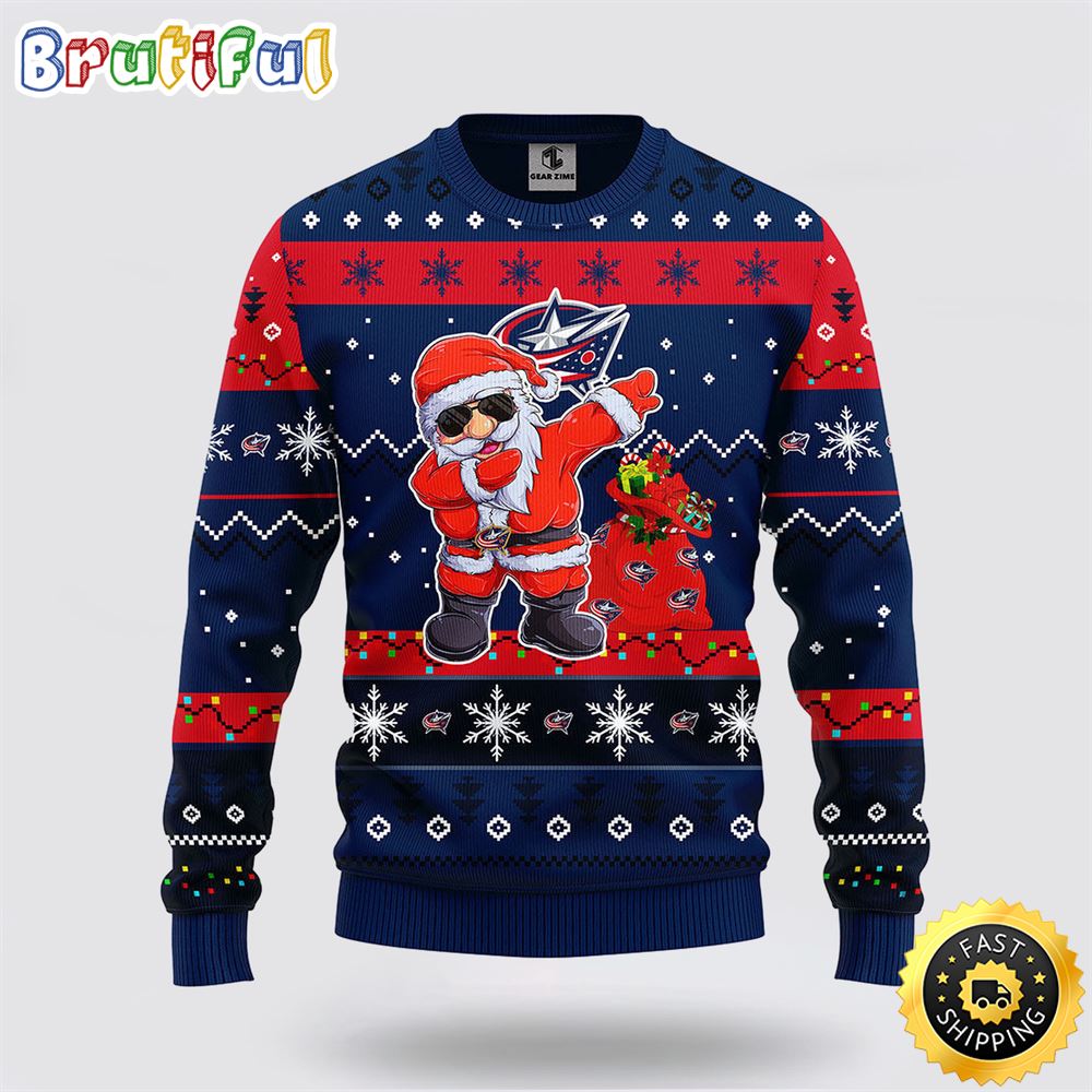 NHL Columbus Blue Jackets Ugly Sweater Santa Claus Ugly Christmas Sweater