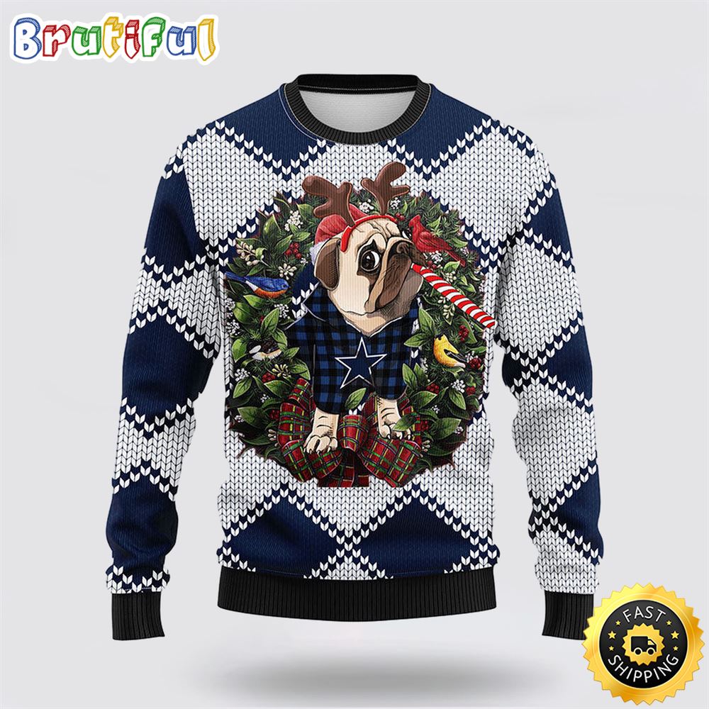 NHL Dallas Cowboys Ugly Sweater Pub Dog Ugly Christmas Sweater