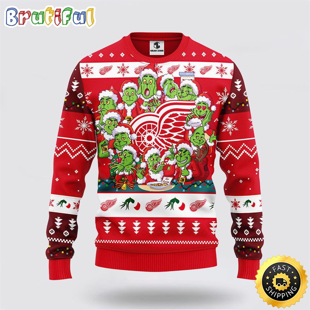 NHL Detroit Red Wings Ugly Sweater 12 Expressions Of Grinch During The Christmas Season Sweater