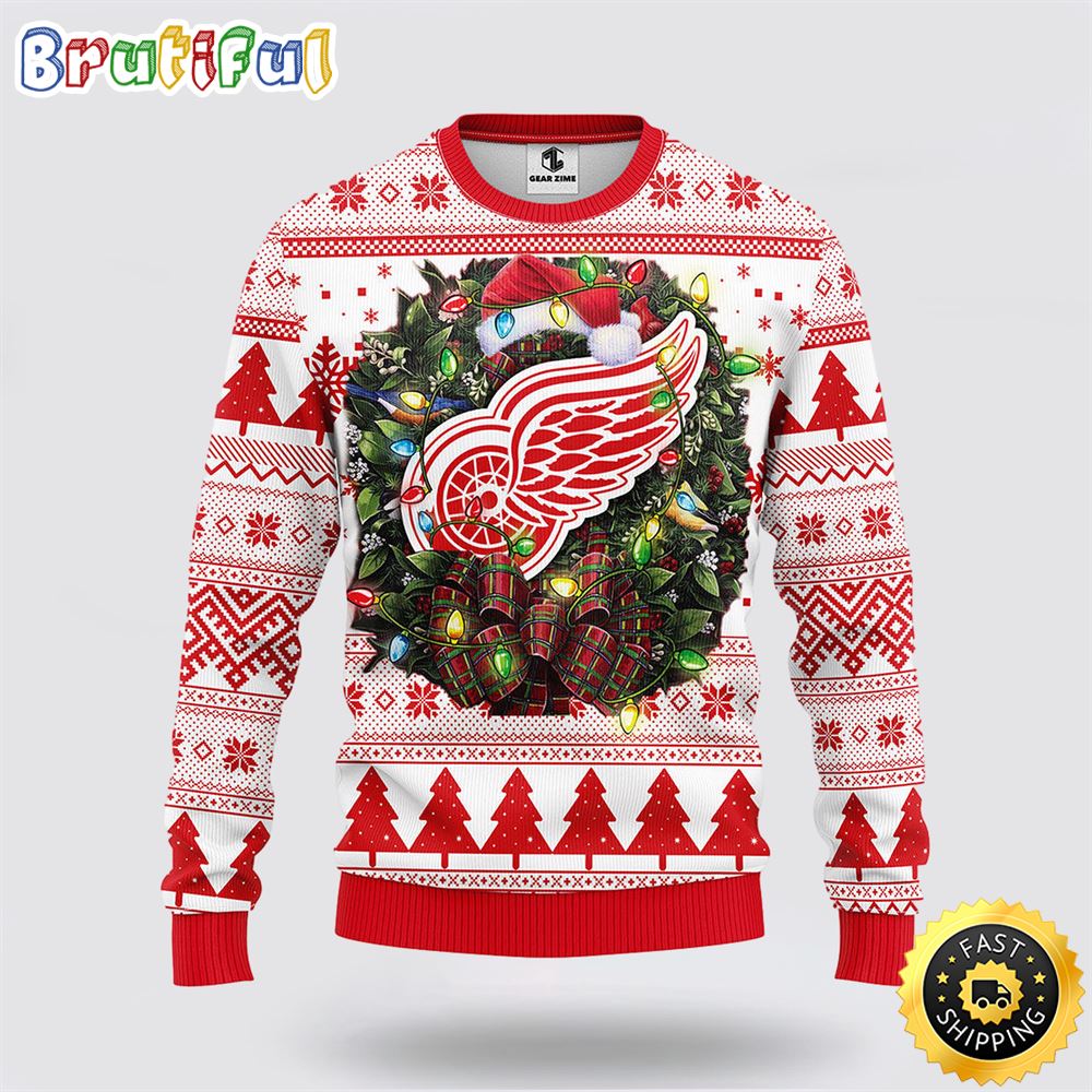 NHL Detroit Red Wings Ugly Sweater Christmas Wreath Ugly Sweater