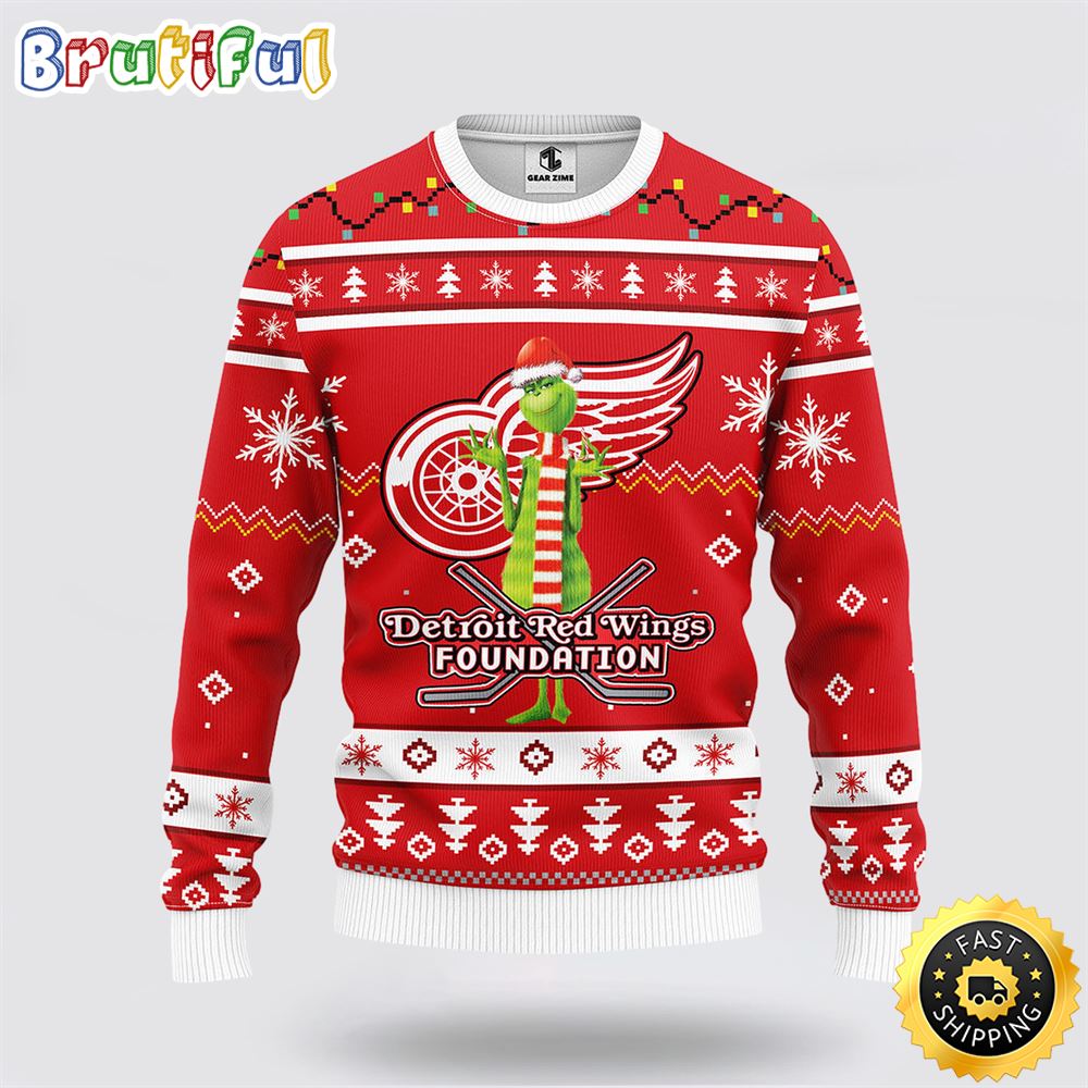 NHL Detroit Red Wings Ugly Sweater Funny Grinch Ugly Christmas Sweater