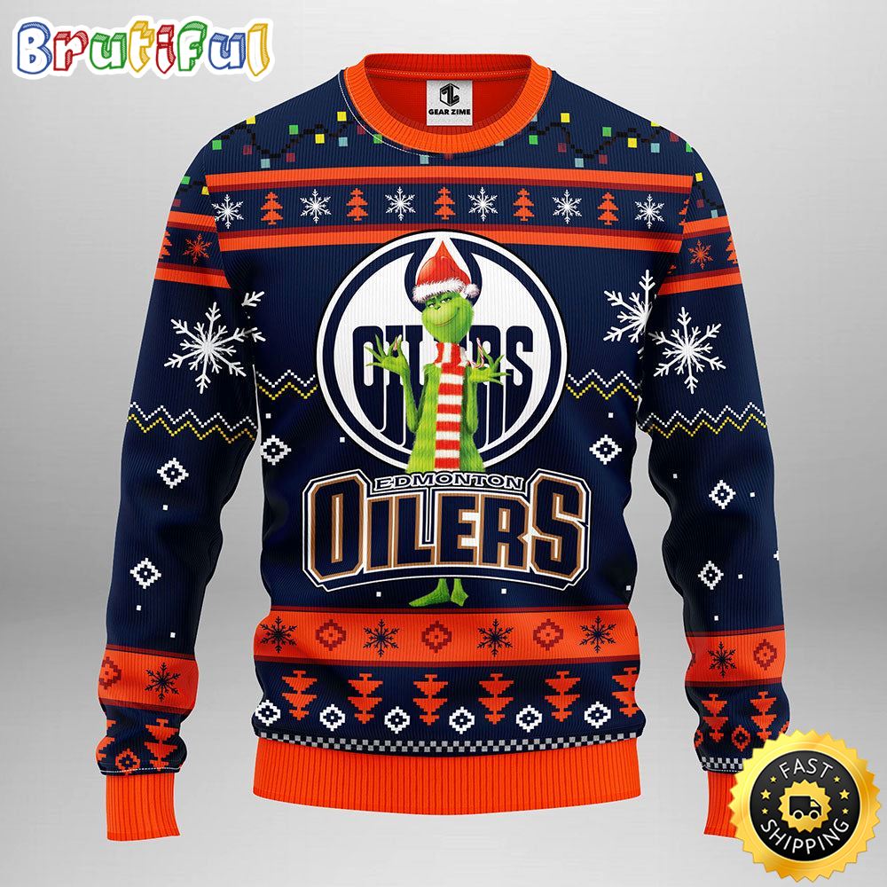 NHL Edmonton Oilers Christmas Ugly Sweater Print Funny Grinch Gift For Hockey Fans