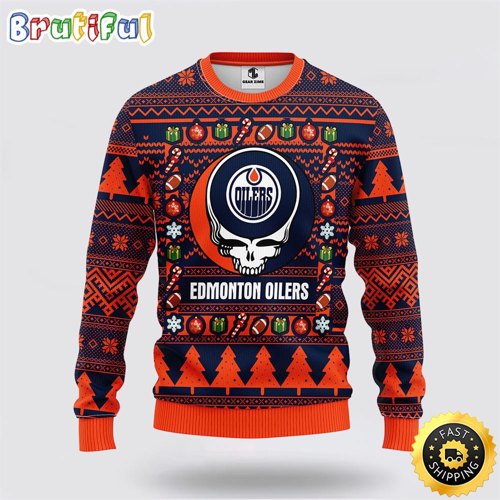 NHL Edmonton Oilers Ugly Sweater Grateful Dead Ugly Christmas Fleece Sweater