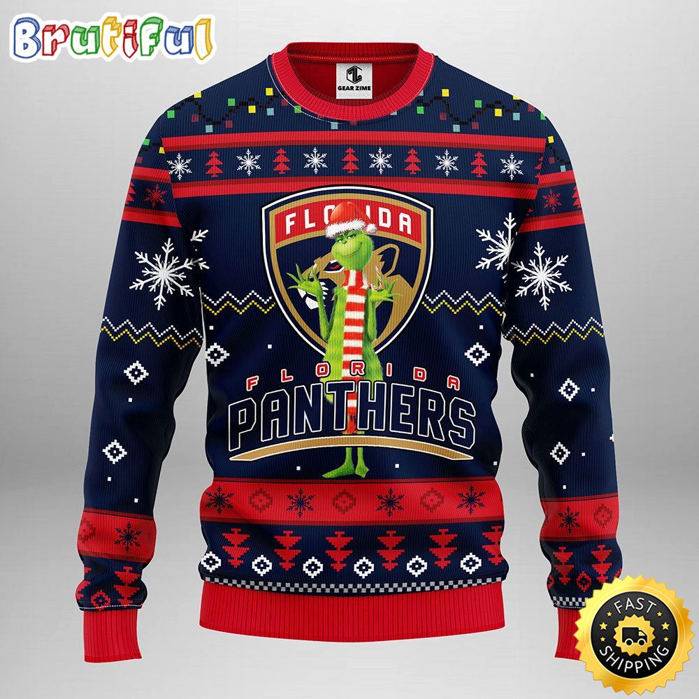 NHL Florida Panthers Christmas Ugly Sweater Print Funny Grinch Gift For Hockey Fans