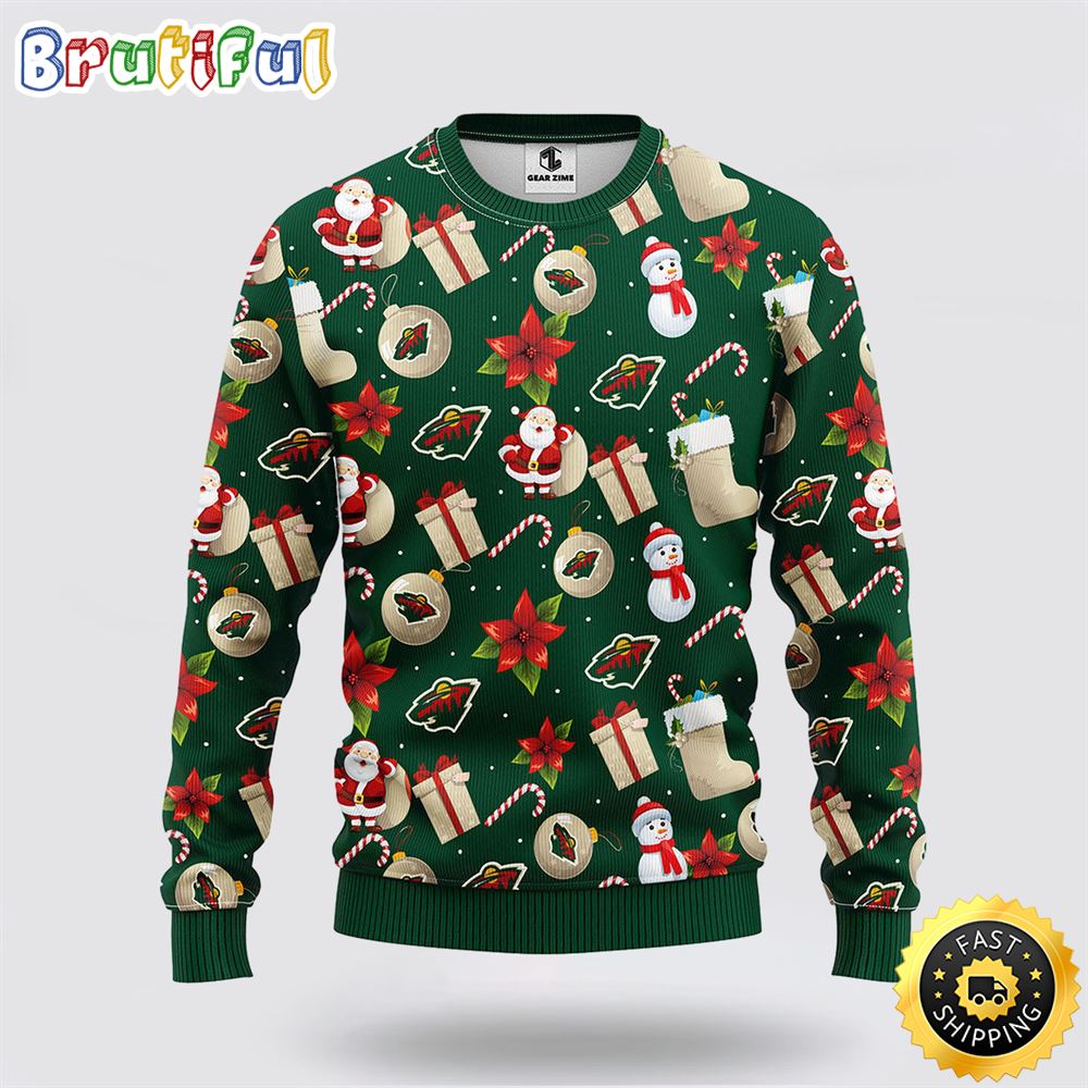 NHL Minnesota Wild Ugly Sweater Santa Claus Snowman Ugly Christmas Sweater