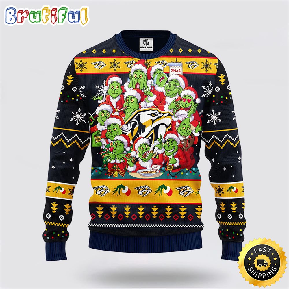 NHL Nashville Predators Ugly Sweater 12 Expressions Of Grinch During The Christmas Season Sweater