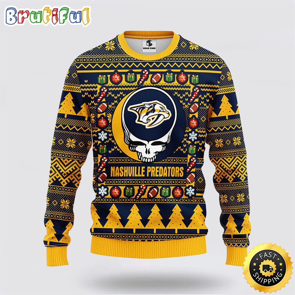NHL Nashville Predators Ugly Sweater Grateful Dead Ugly Christmas Fleece Sweater