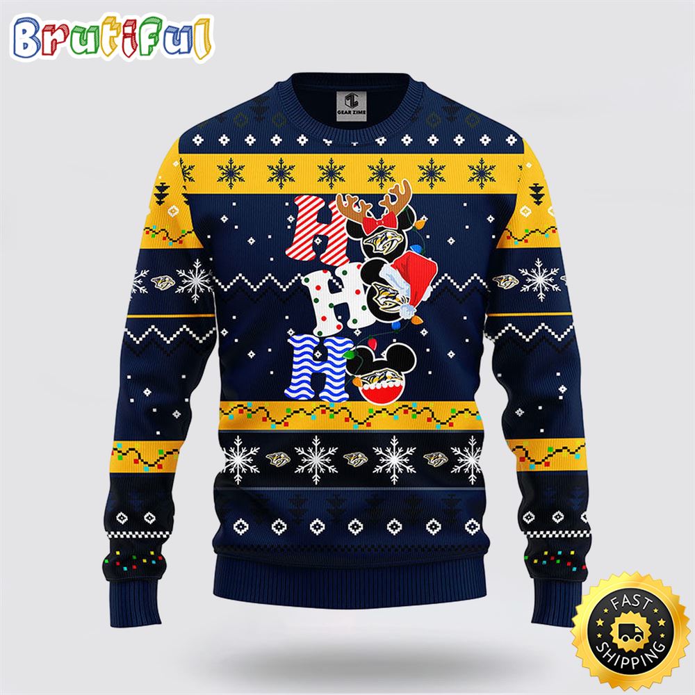 NHL Nashville Predators Ugly Sweater Hohoho Mickey Ugly Christmas Sweater