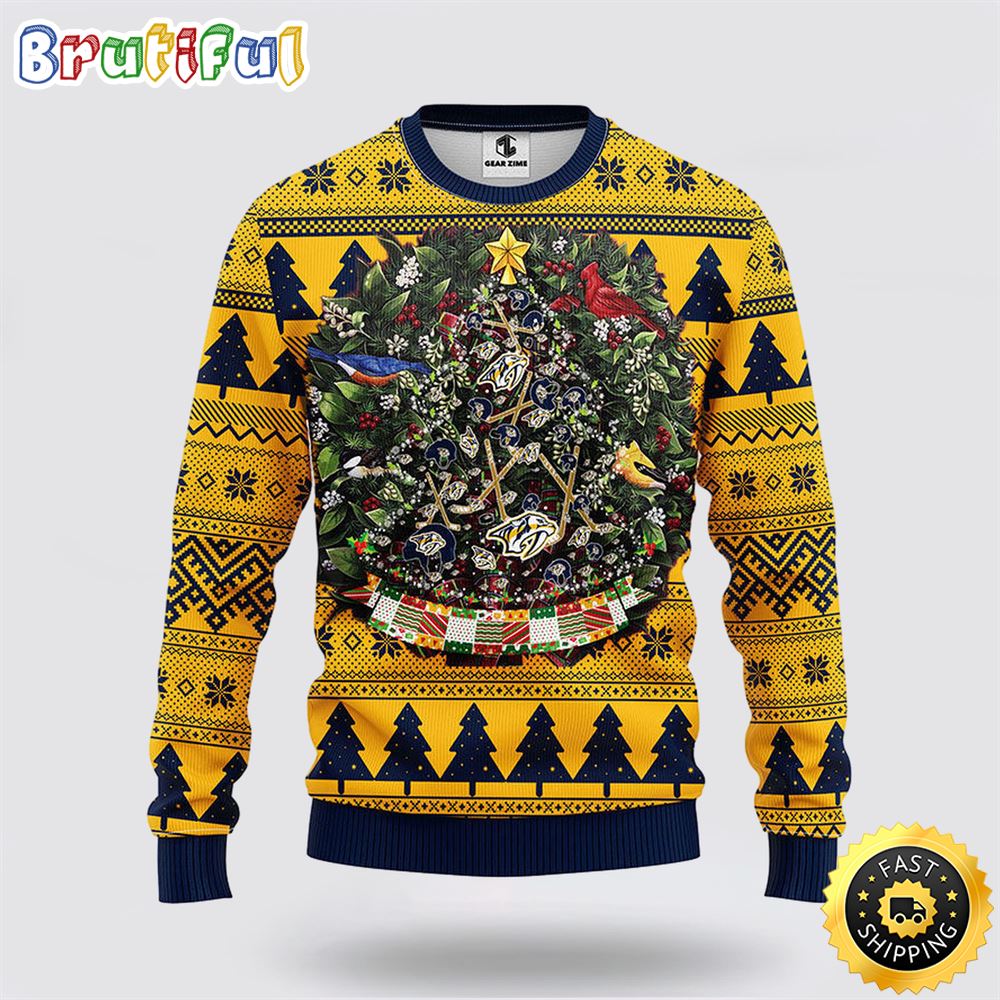 NHL Nashville Predators Ugly Sweater Tree Ball Ugly Christmas Sweater