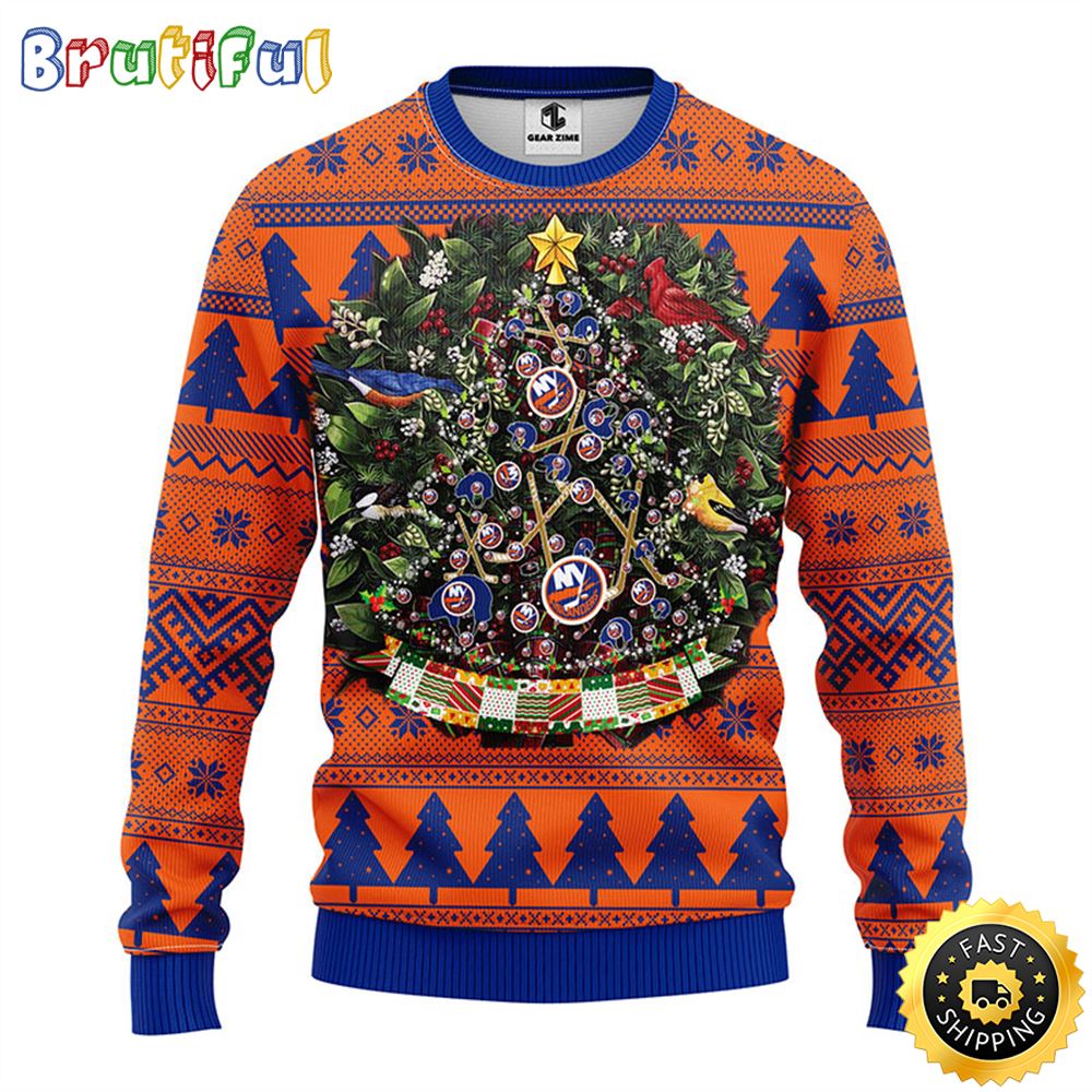 NHL New York Islanders Ugly Christmas Sweater Ball Pine Tree Christmas Unisex Sweater