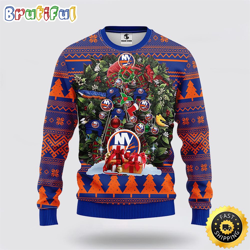 NHL New York Islanders Ugly Sweater Christmas Wreath Ugly Sweater