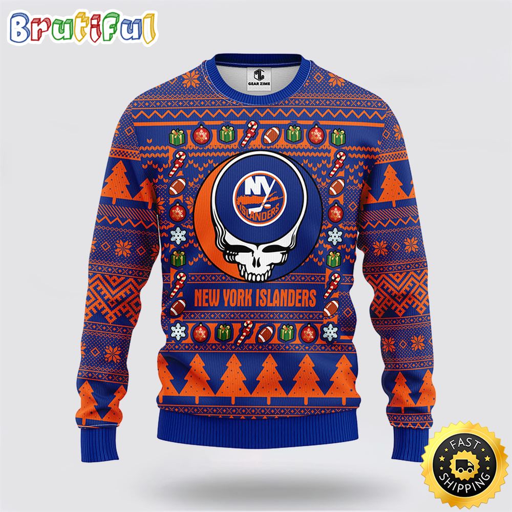 NHL New York Islanders Ugly Sweater Grateful Dead Ugly Christmas Fleece Sweater