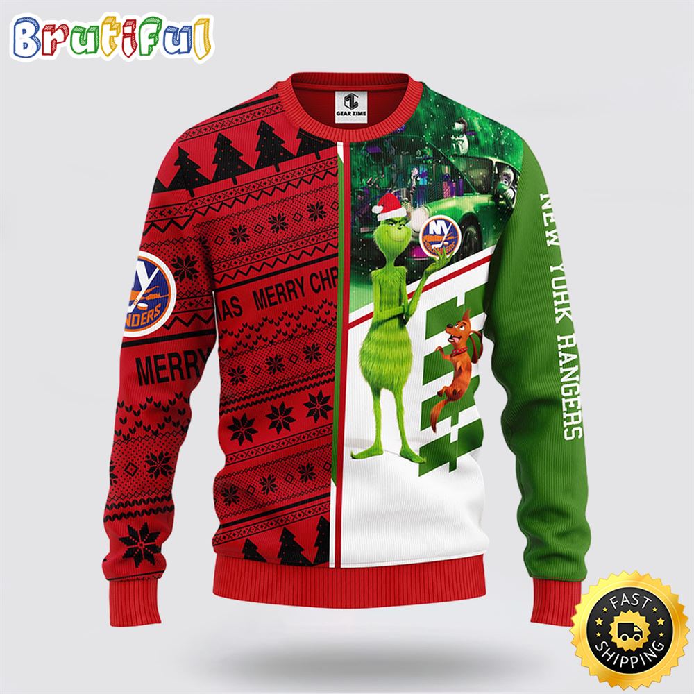 NHL New York Islanders Ugly Sweater Grinch And Scooby-doo Ugly Christmas Sweater