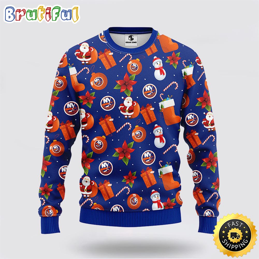 NHL New York Islanders Ugly Sweater Santa Claus Snowman Ugly Christmas Sweater