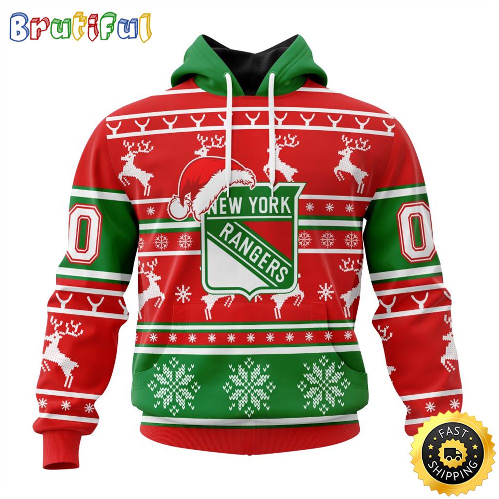 NHL New York Rangers Specialized Unisex Christmas Is Coming Santa Claus All Over Print 3D Hoodie Gift For Christmas Day