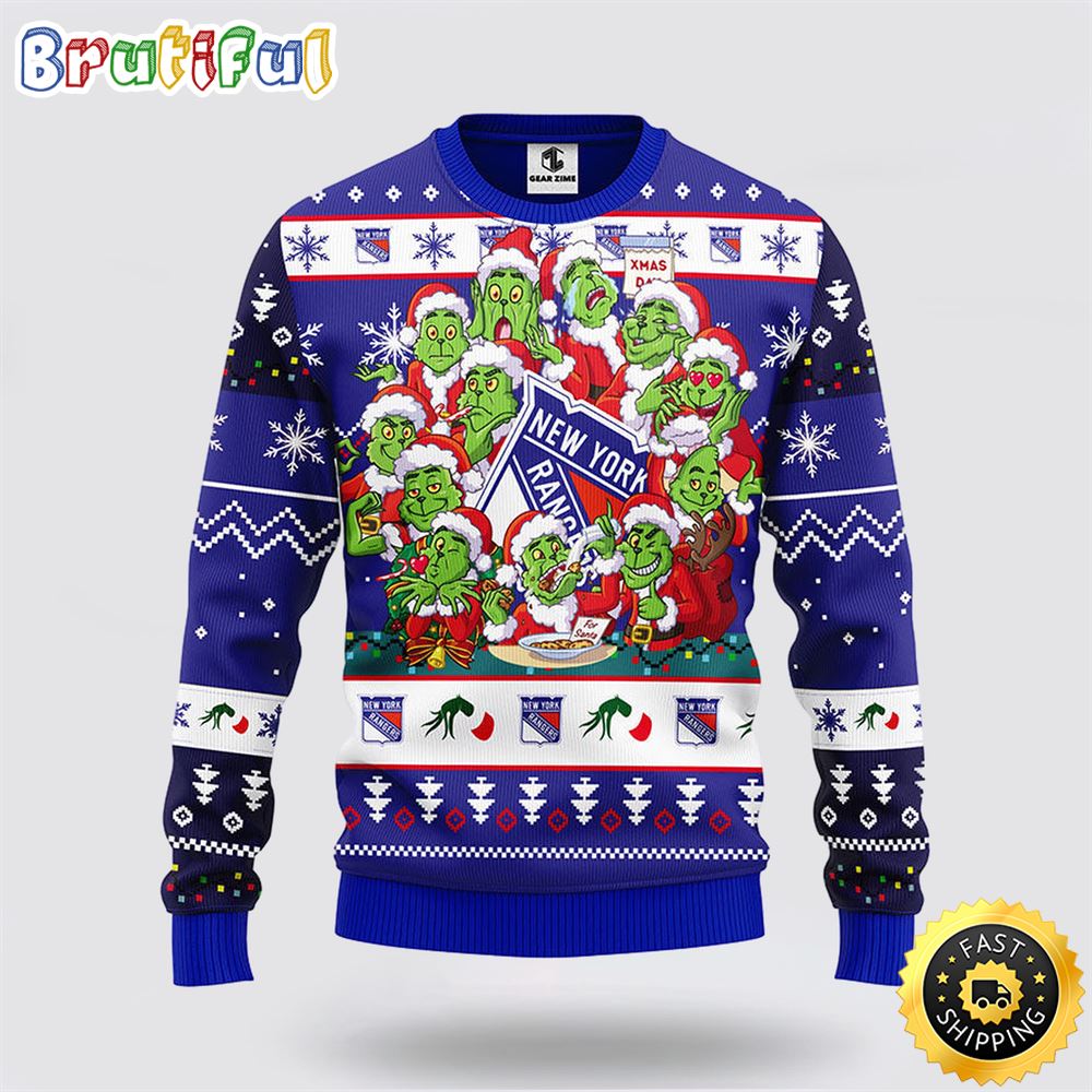 NHL New York Rangers Ugly Sweater 12 Expressions Of Grinch During The Christmas Season Sweater