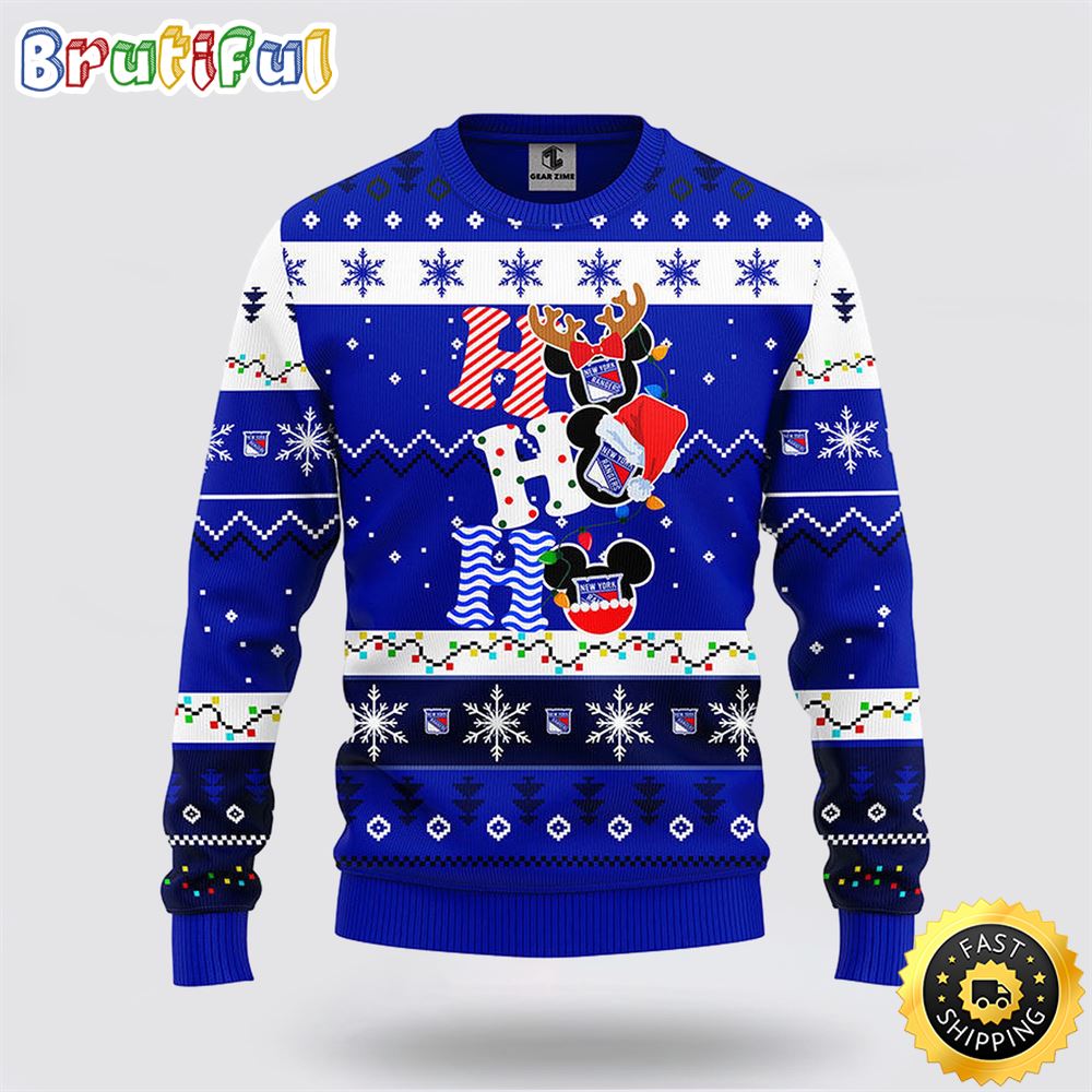 NHL New York Rangers Ugly Sweater Hohoho Mickey Ugly Christmas Sweater