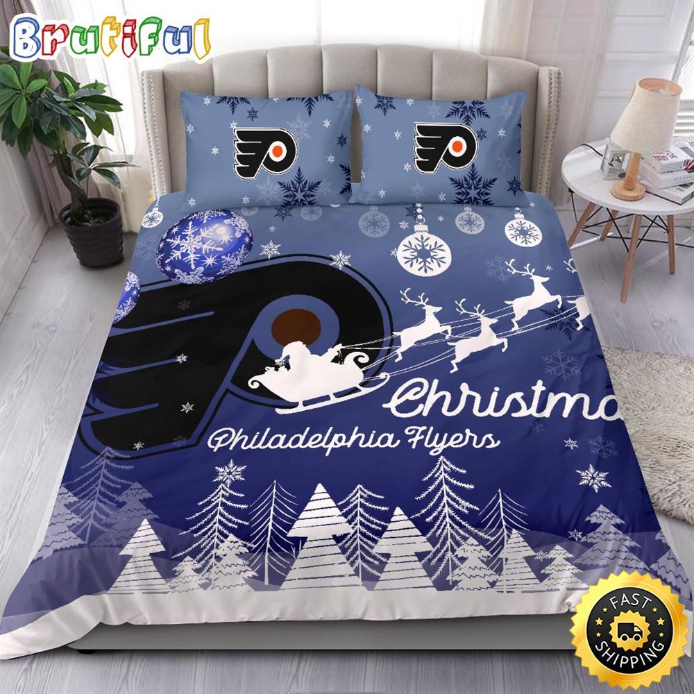 NHL Philadelphia Flyers Bedding Sets Santa Claus Sleigh And Reindeer Christmas Bedding Sets Quilt Bedding Sets