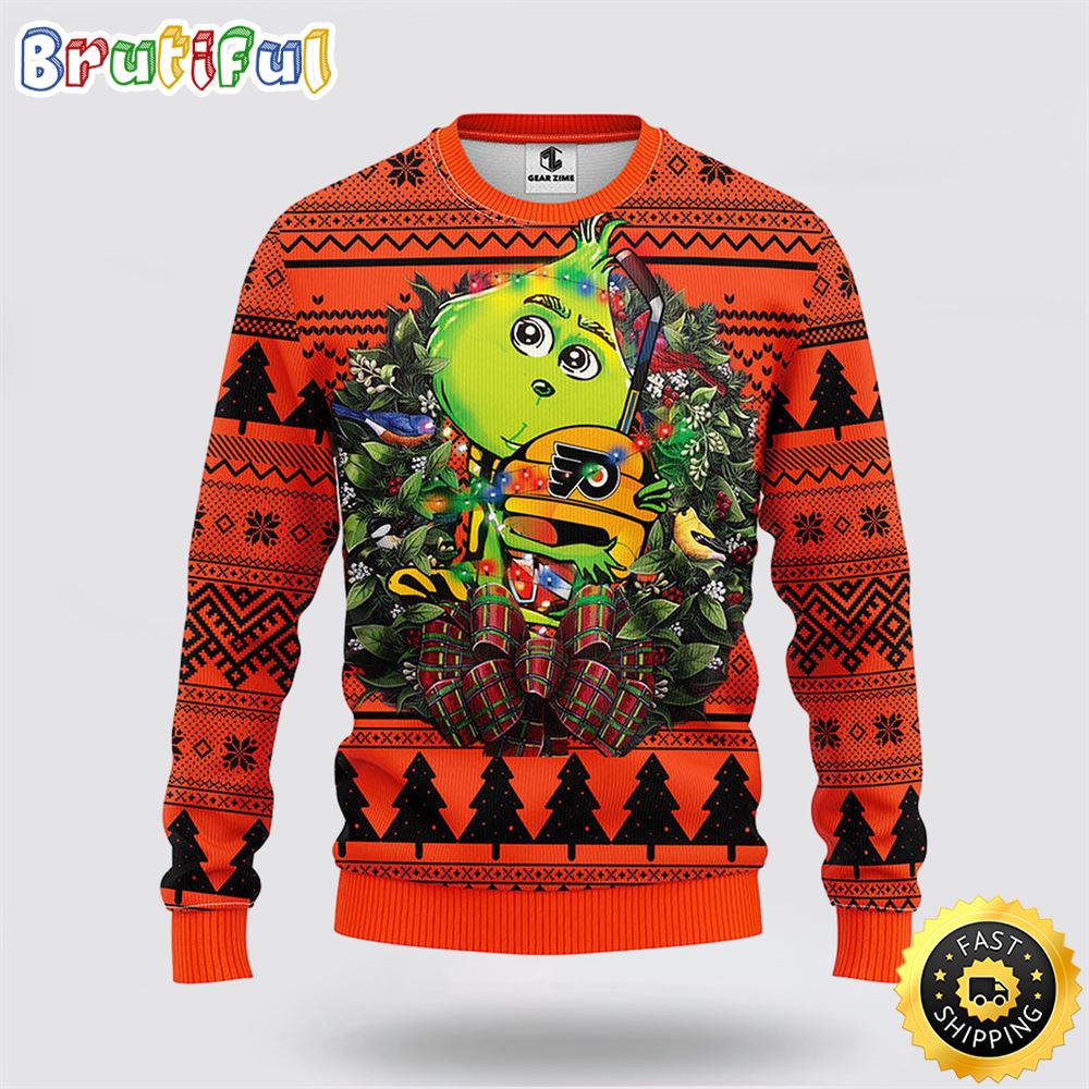 NHL Philadelphia Flyers Ugly Sweater Grinch Hug Ugly Christmas Sweater