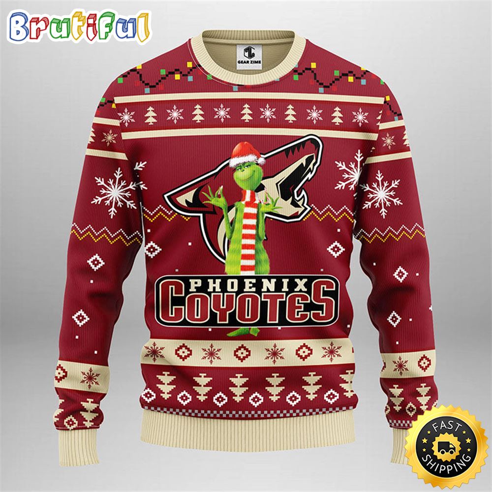 NHL Phoenix Coyotes Christmas Ugly Sweater Print Funny Grinch Gift For Hockey Fans