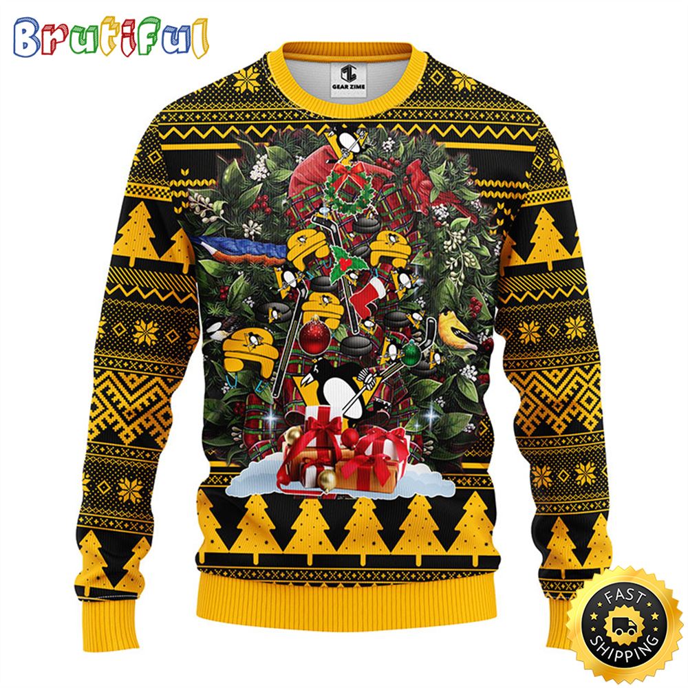 NHL Pittsburgh Penguins Ugly Christmas Sweater Ball Pine Tree Christmas Unisex Sweater