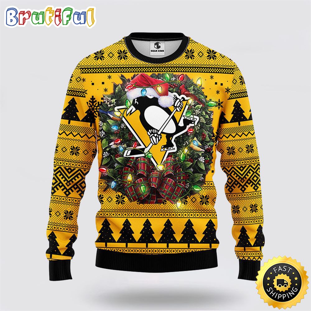 NHL Pittsburgh Penguins Ugly Sweater Christmas Wreath Ugly Sweater