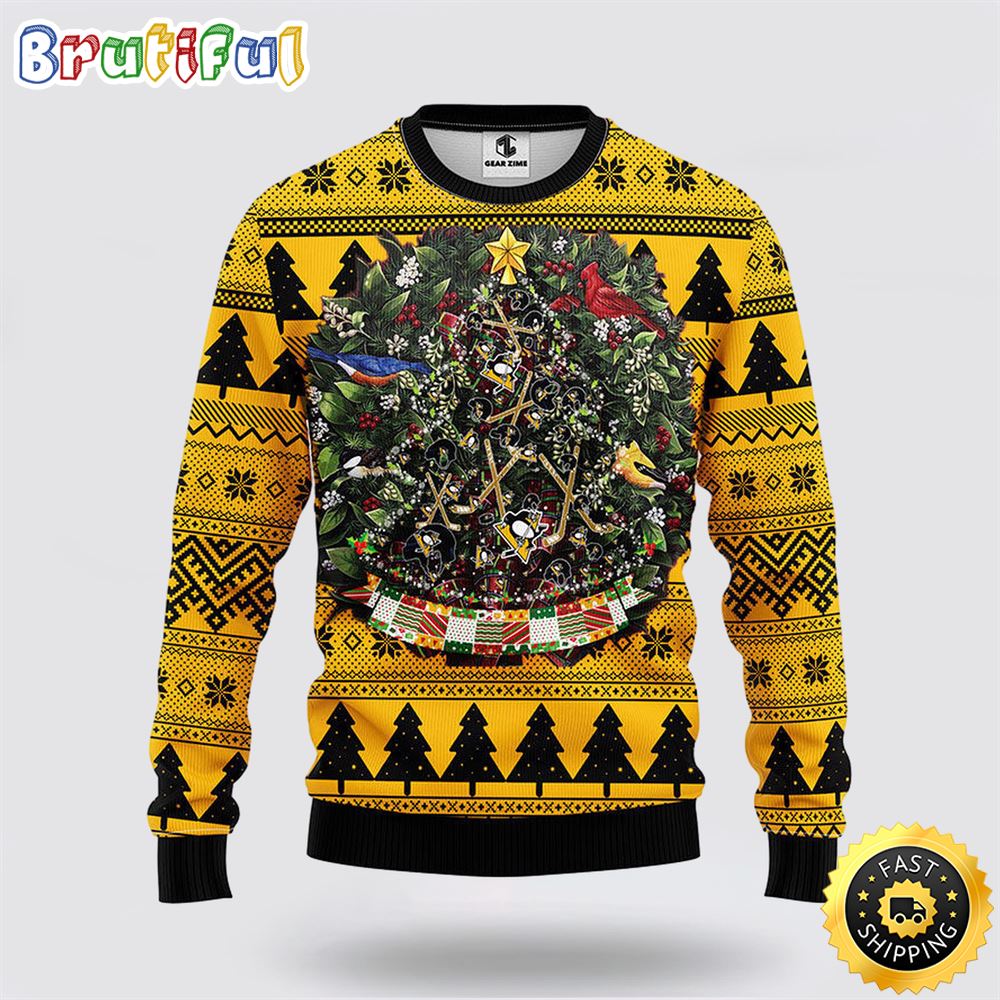 NHL Pittsburgh Penguins Ugly Sweater Tree Ugly Christmas Fleece Sweater